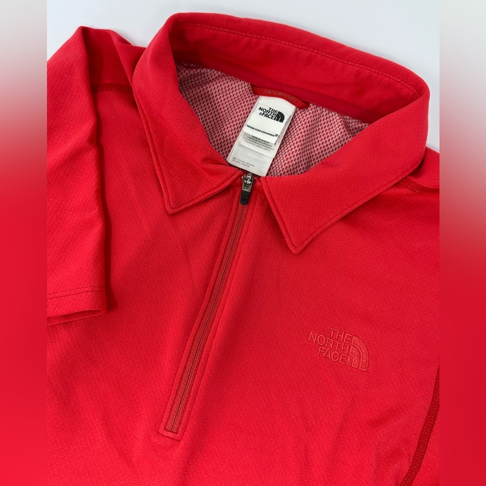 The North Face Women's Sz XL Red Activewear Polo Shirt 1/4 Zip Short Sleeve U1